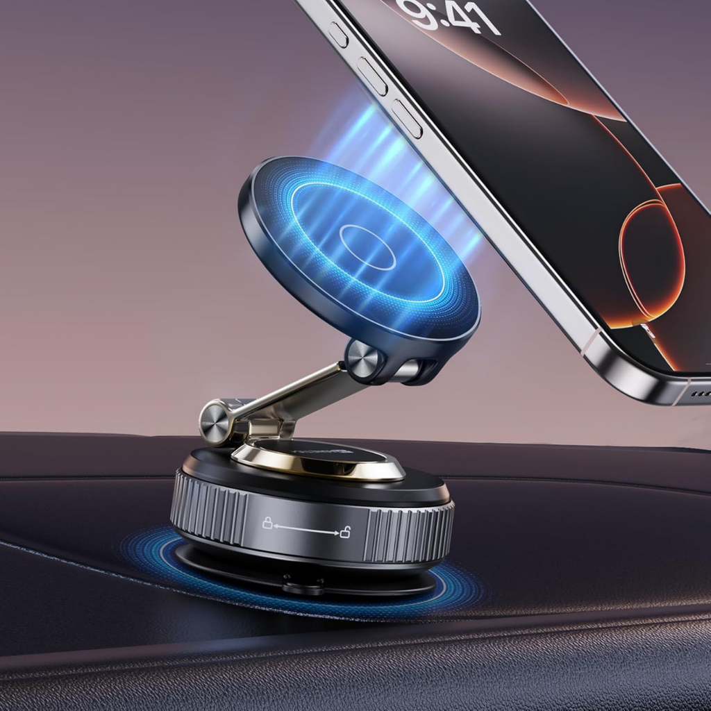 Magnetic Vacuum Car Phone Holder – 360° Adjustable for iPhone & Android