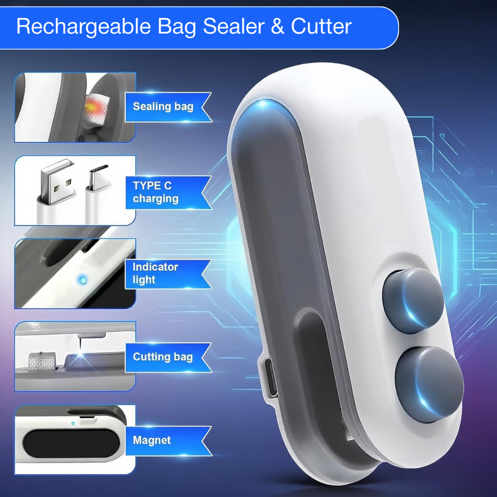 2-in-1 Mini Bag Sealer – USB Rechargeable & Long Lasting Battery
