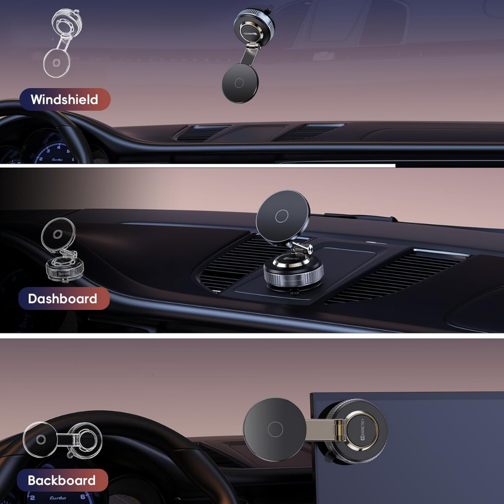 Magnetic Vacuum Car Phone Holder – 360° Adjustable for iPhone & Android