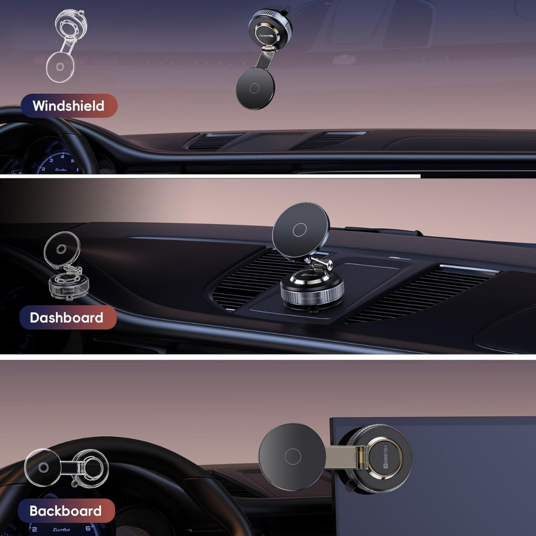 Magnetic Vacuum Car Phone Holder – 360° Adjustable for iPhone & Android