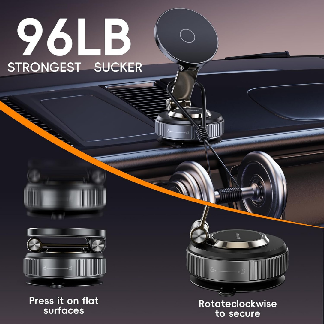 Magnetic Vacuum Car Phone Holder – 360° Adjustable for iPhone & Android