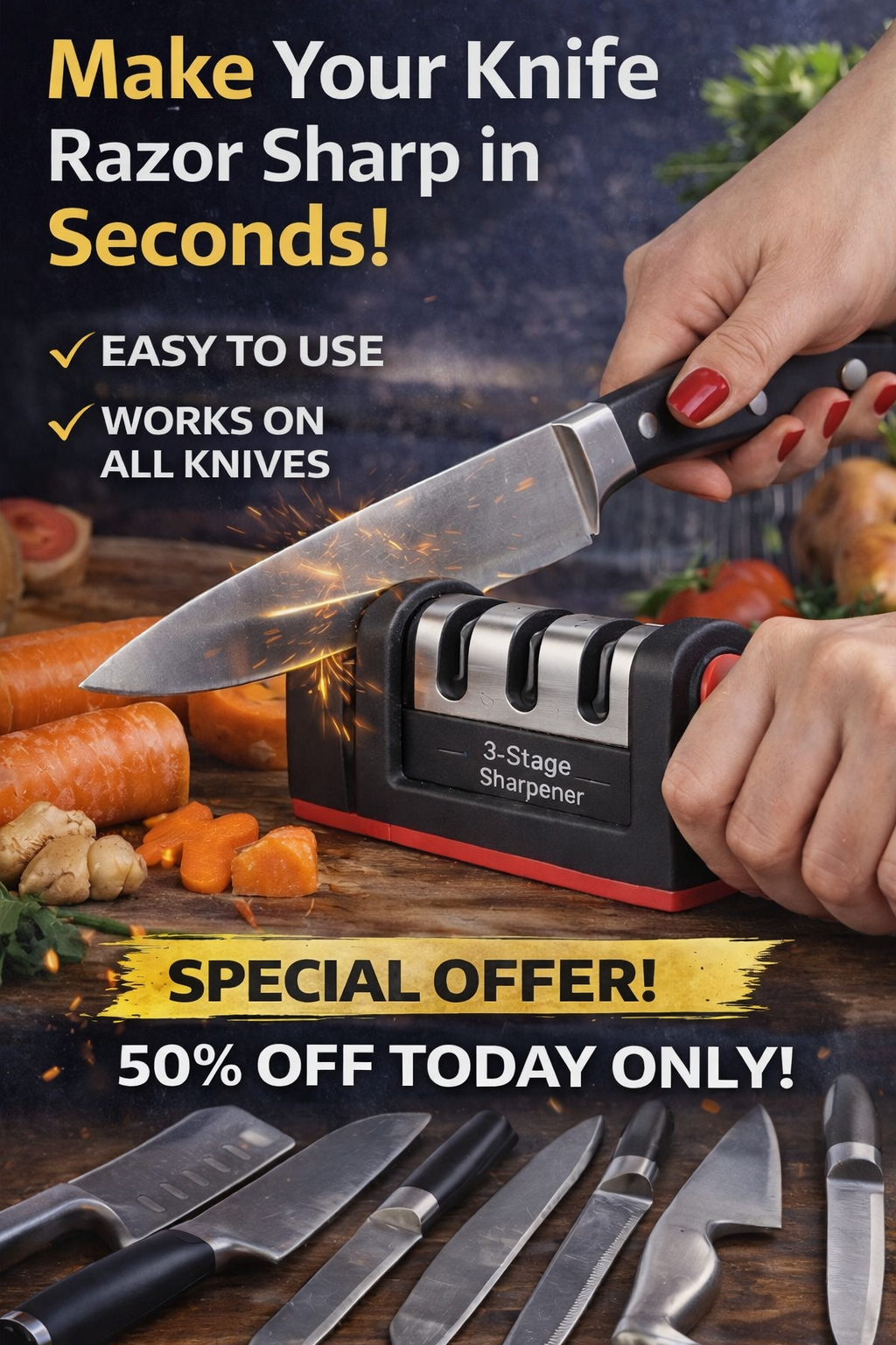 3-Stage Ceramic Heavy Duty Knife Sharpener