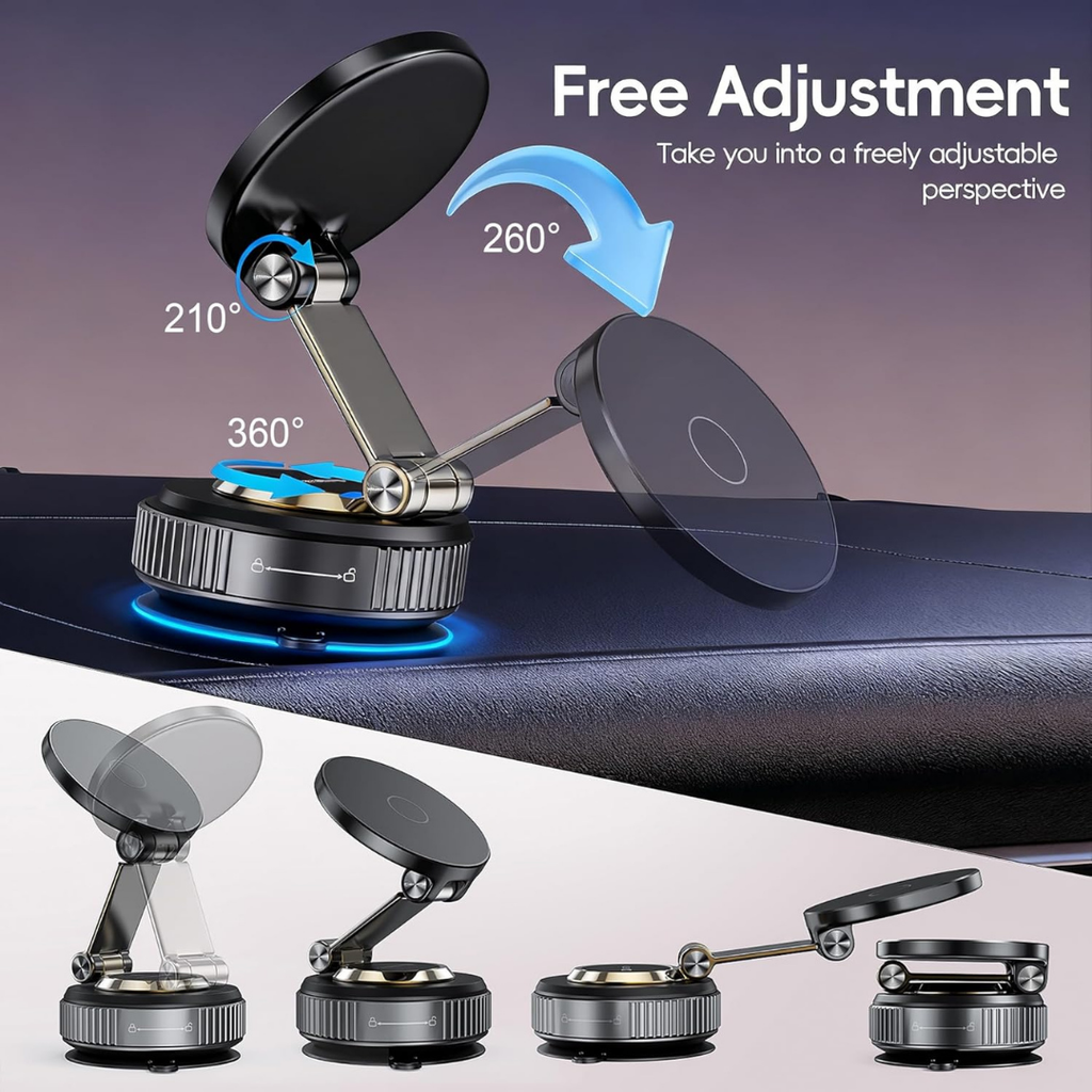 Magnetic Vacuum Car Phone Holder – 360° Adjustable for iPhone & Android