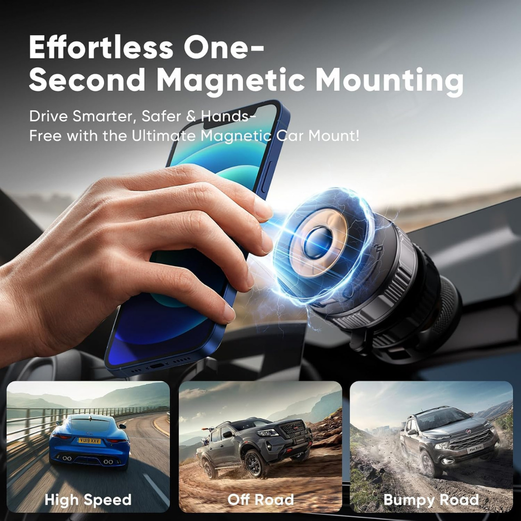 Magnetic Vacuum Car Phone Holder – 360° Adjustable for iPhone & Android