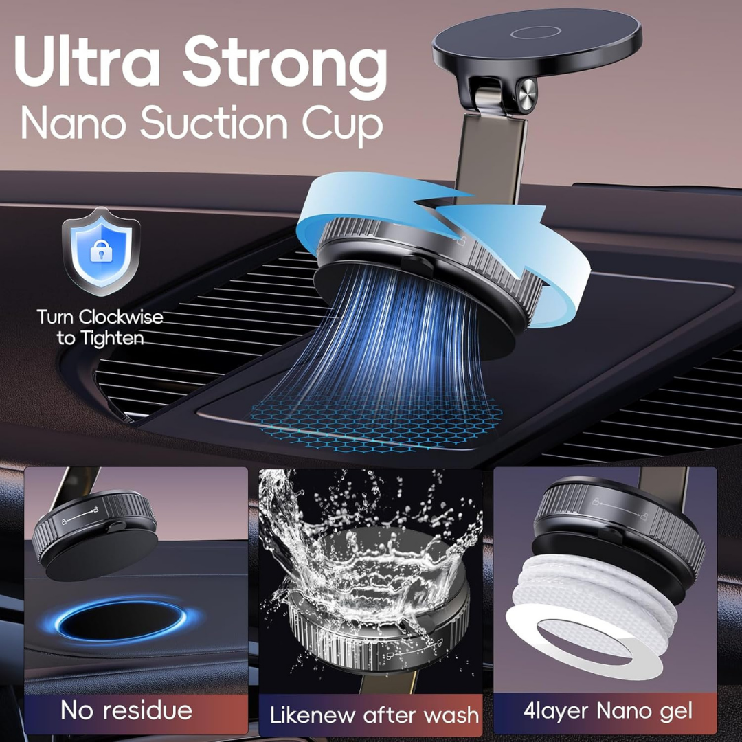 Magnetic Vacuum Car Phone Holder – 360° Adjustable for iPhone & Android
