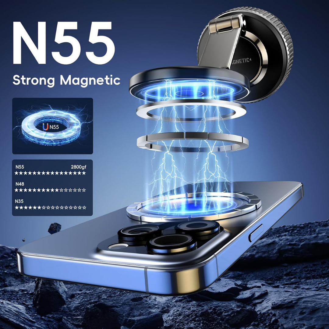 Magnetic Vacuum Car Phone Holder – 360° Adjustable for iPhone & Android