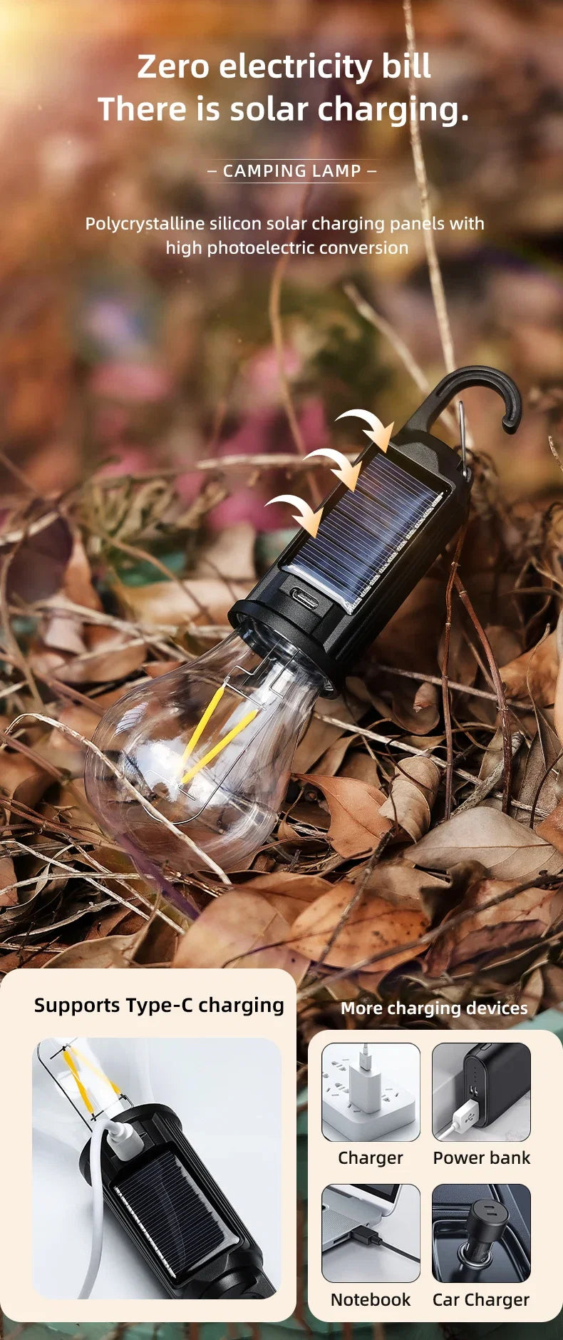 Solar LED Hanging Bulb Light